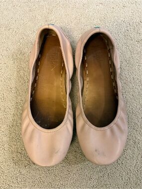 Tieks Ballerina Pink Leather Ballet Flats Teal Soles Women’s Size 9